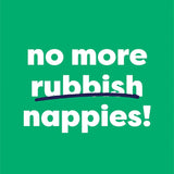 Grüne Bambino Mio Grafik „no more rubbish nappies“ (englisch)