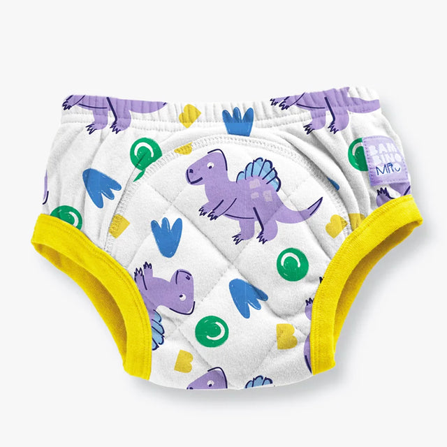 Bambino Mio Trainer (Töpfchen-Trainingshose aus Baumwolle) mit X-Naht im Design Crash mit lila Dinos, gelber Bund