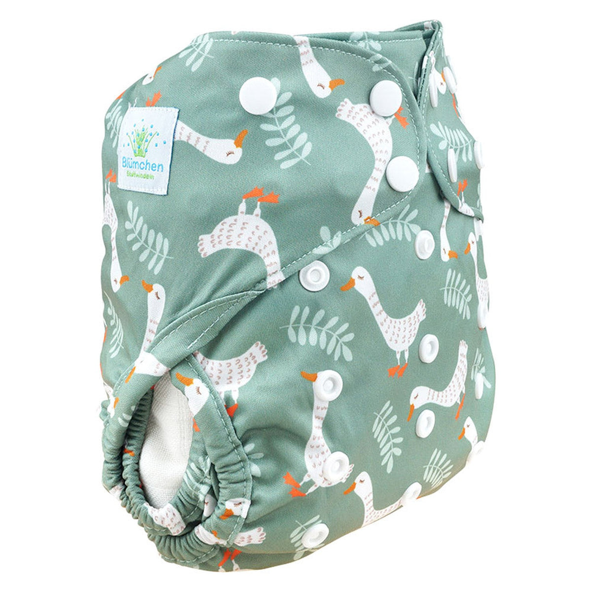 Blümchen Eco Shell 2in1 Überhose mit Druckknöpfen, One Size (3–16 kg) im Design Gans im Glück