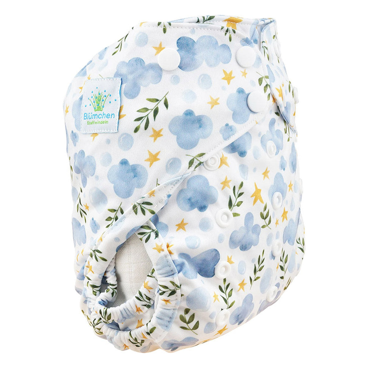 Blümchen Eco Shell 2in1 Überhose mit Druckknöpfen, One Size (3–16 kg) im Design Wolken + Sterne