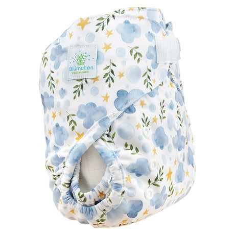 Blümchen Eco Shell 2in1 Überhose mit Klettverschluss, One Size (3–16 kg) im Design Wolken + Sterne – Ansicht 2