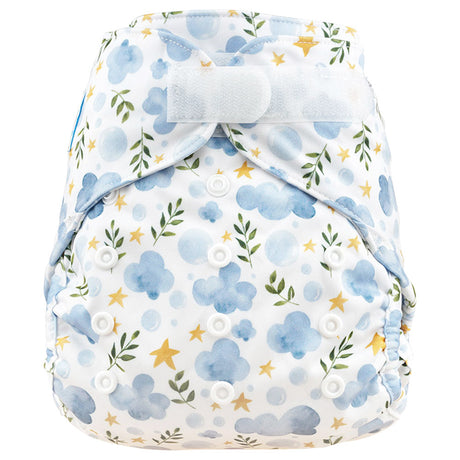 Blümchen Eco Shell 2in1 Überhose mit Klettverschluss, One Size (3–16 kg) im Design Wolken + Sterne
