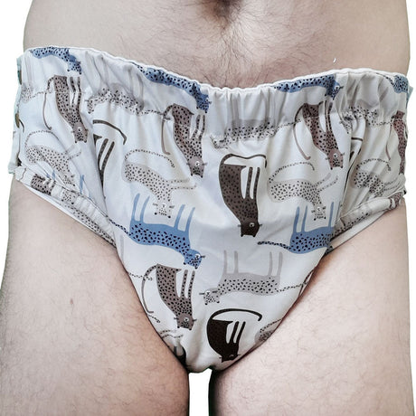 Anwendungsbeispiel: Blümchen Kinder- und Erwachsenen-Stoffwindel (Inkontinenzslip mit Druckknöpfen) Gepard