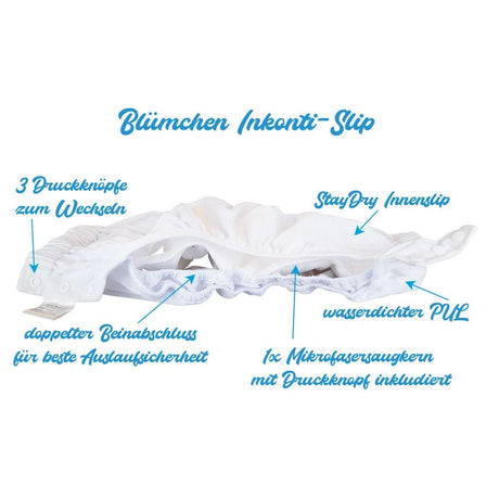Infografik: Blümchen Kinder- und Erwachsenen-Stoffwindel (Inkontinenzslip mit Druckknöpfen) Gepard