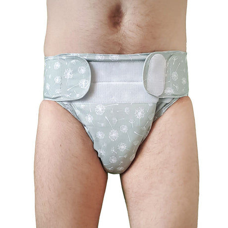 Anwendungsbeispiel: Blümchen Kinder- und Erwachsenen-Stoffwindel V2 (2in1-Inkontinenzwindel) Floral Grün – Ansicht 2