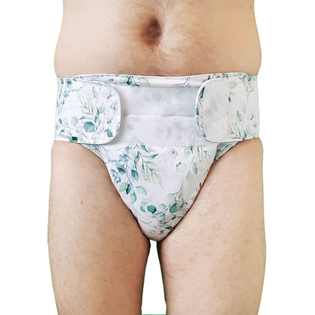 Anwendungsbeispiel: Blümchen Kinder- und Erwachsenen-Stoffwindel V2 (2in1-Inkontinenzwindel) Floral Weiß – Ansicht 2