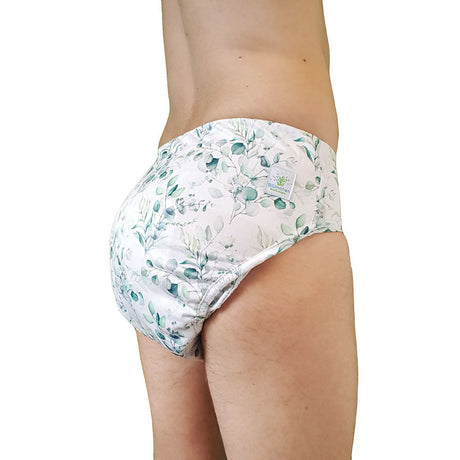 Anwendungsbeispiel: Blümchen Kinder- und Erwachsenen-Stoffwindel V2 (2in1-Inkontinenzwindel) Floral Weiß