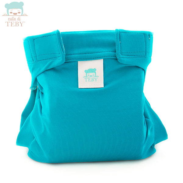 Culla di Teby „Soft Touch“ Überhose und Schwimmwindel im Design Blau, geöffnet