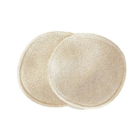 Zwei runde Disana Stilleinlagen aus Wolle und Seide in Naturbeige, leicht überlappend