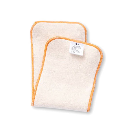 Zwei Doodush dreilagige Bio-Prefold-Saugeinlagen Größe S (12 x 35 cm) aus Bio-Baumwolle und Bambus, mit oranger Einfassung
