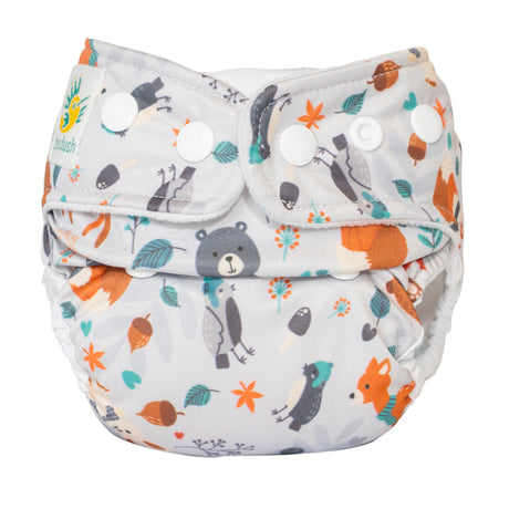 Doodush Überhose V2.0 mit Laschen im Design Gray Forest (Waldtiere), Größe Newborn