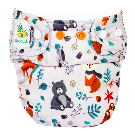 Doodush Überhose V2.0 mit Laschen im Design Gray Forest (Waldtiere), Größe One Size
