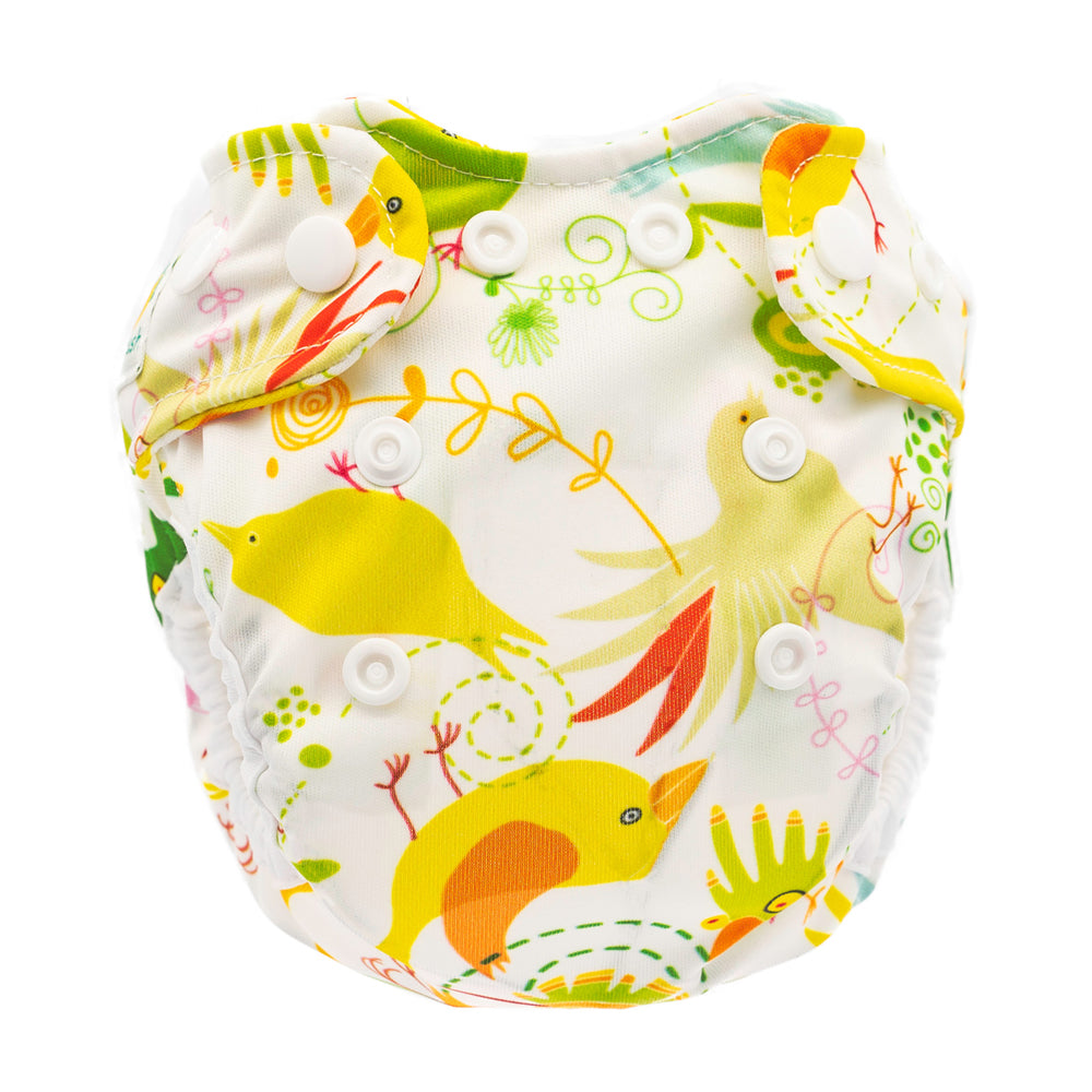 Doodush Überhose V2.0 mit Laschen im Design Pistachio (Vögel), Größe Newborn