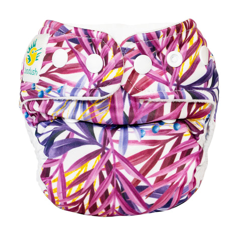 Doodush Überhose V2.0 mit Laschen im Design Purple Leaves (Blätter), Größe Newborn