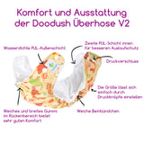 Infografik: Komfort und Ausstattung der Doodush Überhose V2 (Beispielbild)
