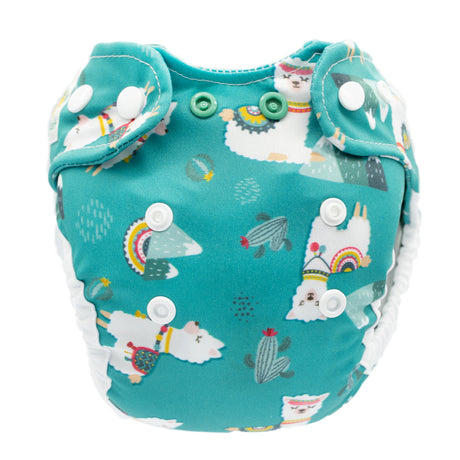 Doodush Überhose V2.0 mit Laschen im Design Turquoise Llamas (Türkise Lamas), Größe Newborn