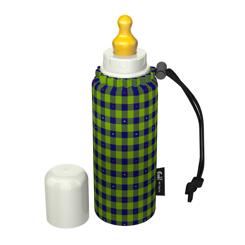 Emil Babyflasche aus Glas 250 ml – Komplettset mit Bio-Baumwoll-Überzug im Design Kariert