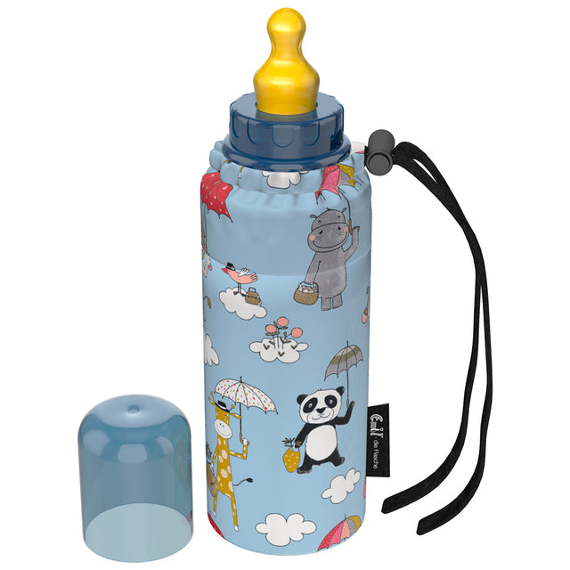 Emil Babyflasche aus Glas 250 ml – Komplettset mit Bio-Baumwoll-Überzug im Design Umbrellas
