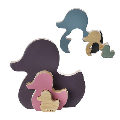 Hevea Ente Kawan Steckspielzeug aus Holz in Amethyst und Moon Stone, Steckpuzzle mit drei Enten