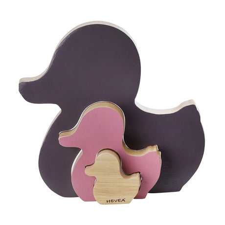 Hevea Ente Kawan Steckspielzeug aus Holz in Amethyst (lila), drei Enten ineinander gesteckt