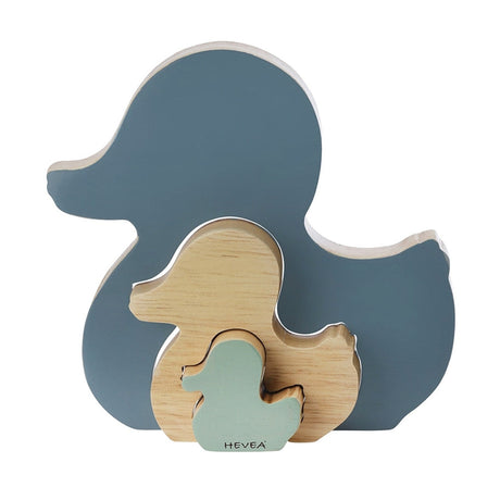Hevea Ente Kawan Steckspielzeug aus Holz in Moon Stone (graublau), drei Enten ineinander gesteckt