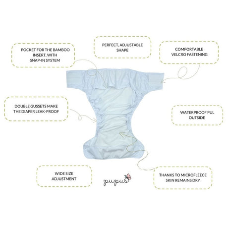 Pupus - Wiederverwendbare Stoffwindel für Erwachsene (mit Saugeinlage) - Weiß