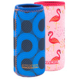 Koverz Isolierhüllen im Vergleich: Design Surf und Pink Flamingos nebeneinander, Neopren