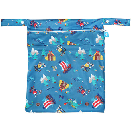 Little Clouds Wet & Drybag Größe L im Design Wikinger von vorn mit Henkel und zwei Reißverschlussfächern
