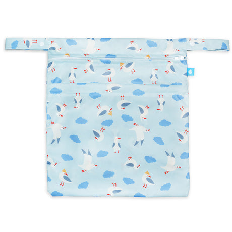 Little Clouds Wet & Drybag Größe M im Design Möwen von vorn mit Henkel und zwei Reißverschlussfächern