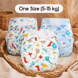Drei Little Clouds SuperCloud AIO-Windeln in One Size (5–15 kg) in einem geflochtenen Korb