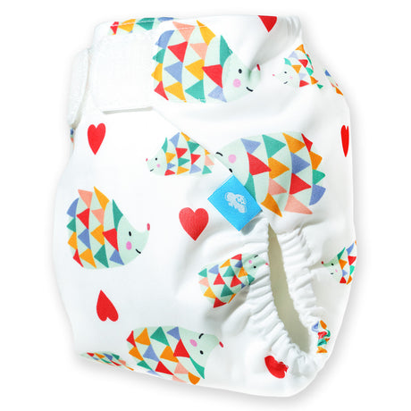 Little Clouds SwimCloud Schwimmwindel Größe 2 im Design Igel schräg von der Seite mit Klettverschluss und Beinbündchen