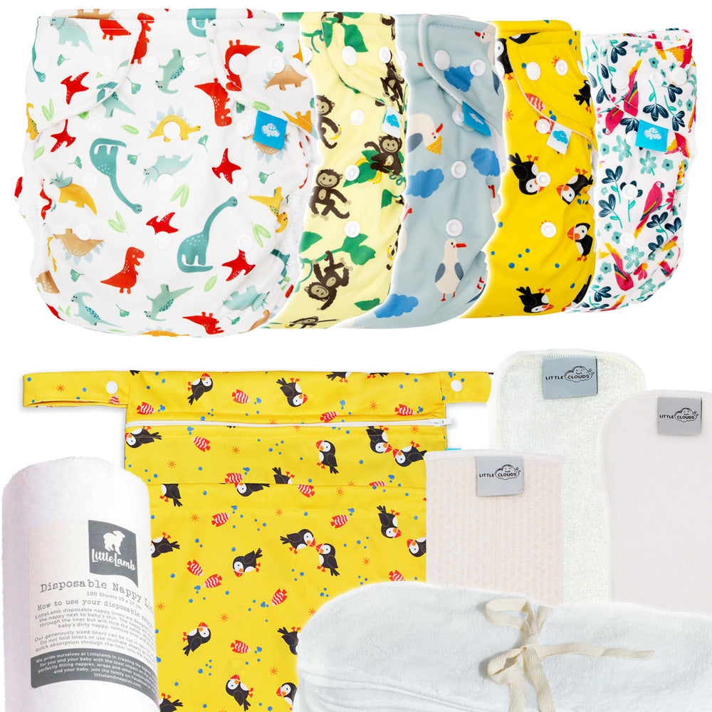 Little Clouds Überhosen Probierbox Newborn „Kleine Entdecker“: fünf Überhosen mit Wetbag und Zubehör