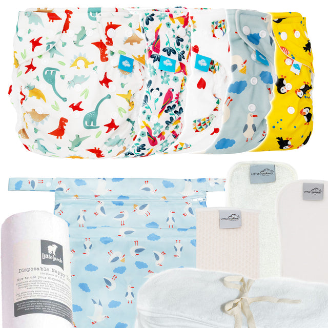 Little Clouds Überhosen Probierbox One Size „Zeitlose Klassiker“: fünf Überhosen mit Wetbag und Zubehör