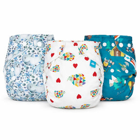 Little Clouds Überhosen Sparpaket XL: drei Überhosen in den Designs Robben, Igel und Wikinger