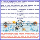 Infografik: Druckknopfgrößen 1–3 (Ø 7,7 / 9,1 / 9,7 mm) der Milchmädchen Bodyverlängerung einzeln im Design Streifen Gelb
