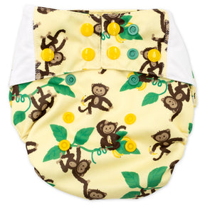 Mommy Mouse Pocketwindel One Size (4–16 kg) im Design Affen von vorn, mit Druckknöpfen