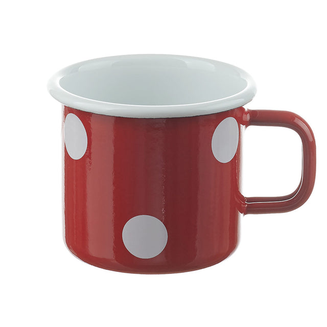 Münder Email - Becher 8 cm - 0,25 L - Retro-Design, rot mit weißen Punkten