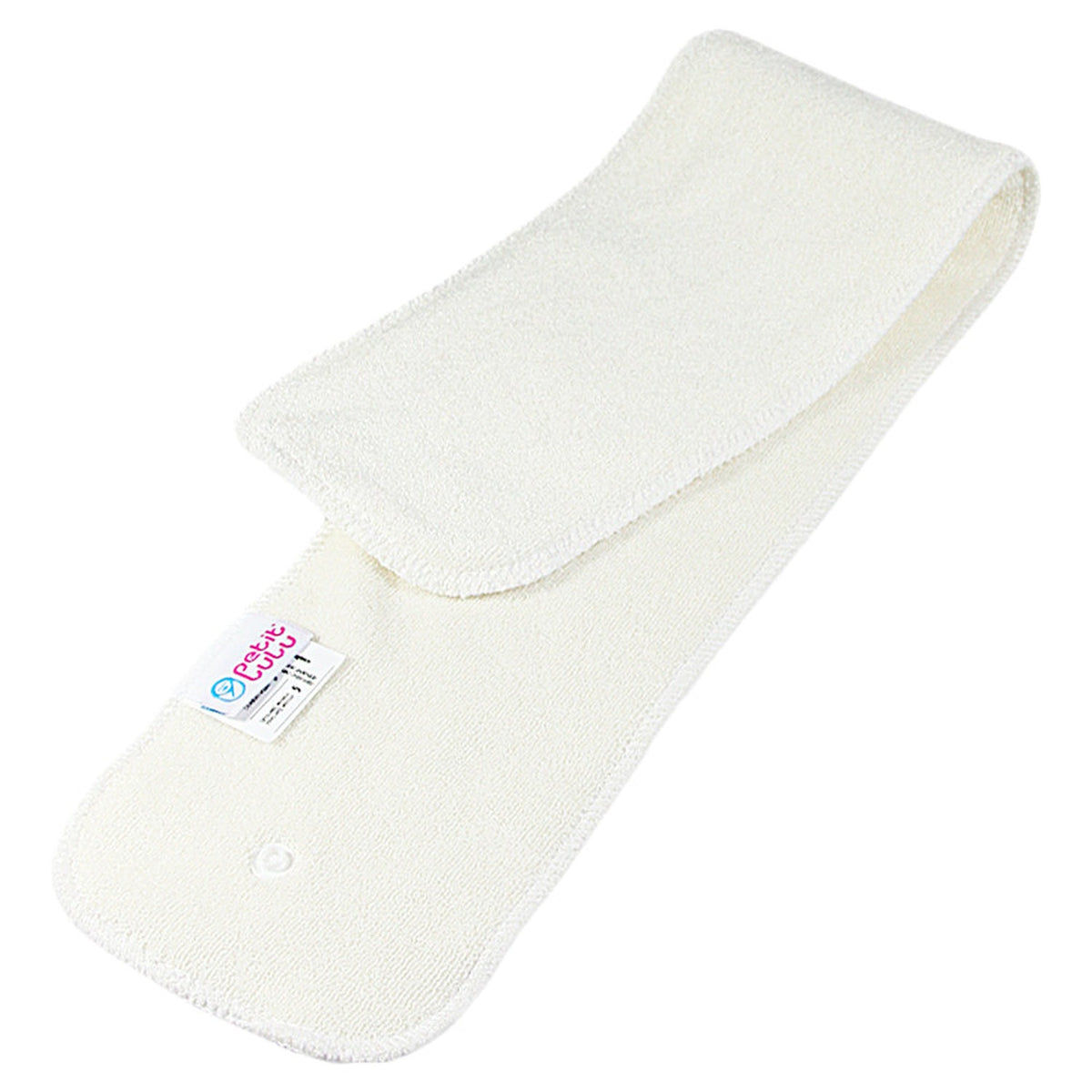 Langer SIO-Booster von Petit Lulu einmal gefaltet, Druckknopf zum Einknöpfen am Ende sichtbar