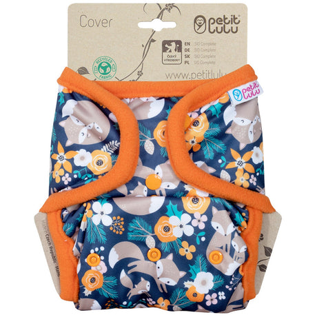 Petit Lulu SIO-Überhose mit Druckknöpfen im Design Fox Family mit orangefarbenen Beinbündchen
