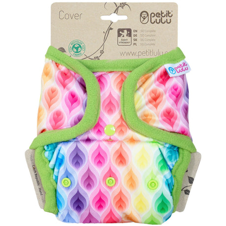 Petit Lulu SIO-Überhose mit Druckknöpfen im Design Rainbow Flames, Regenbogenmuster mit grünen Bündchen