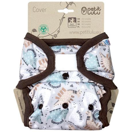Petit Lulu SIO-Überhose mit Klettverschluss im Design Dinos Friendship, hellblaue Dinos mit braunen Bündchen