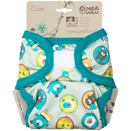 Petit Lulu SIO-Überhose mit Klettverschluss im Design Flying Bears, Bärenmotive auf Mint mit petrolfarbenen Bündchen