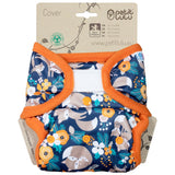 Petit Lulu SIO-Überhose mit Klettverschluss im Design Fox Family, Füchse auf Dunkelblau, orange Bündchen