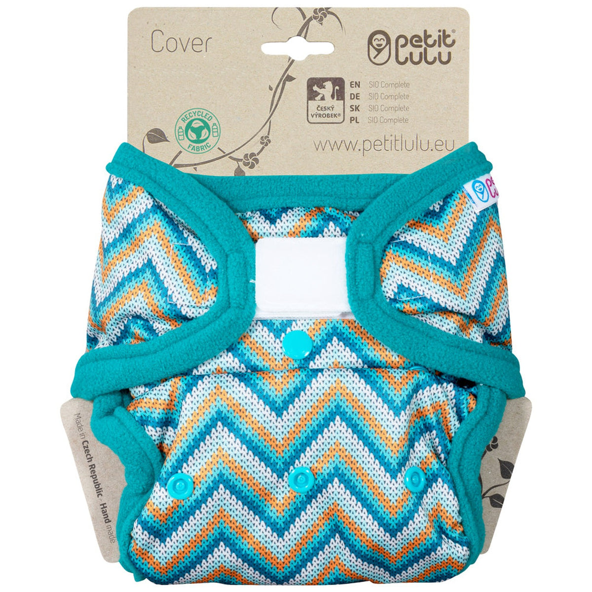 Petit Lulu SIO-Überhose mit Klettverschluss im Design Knitted Chevron, Zickzack-Muster mit petrolfarbenen Bündchen