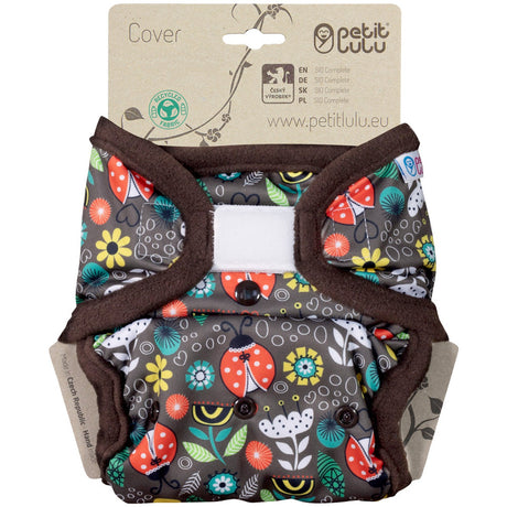 Petit Lulu SIO-Überhose mit Klettverschluss im Design Ladybugs Fair, Marienkäfer und Blumen, braune Bündchen