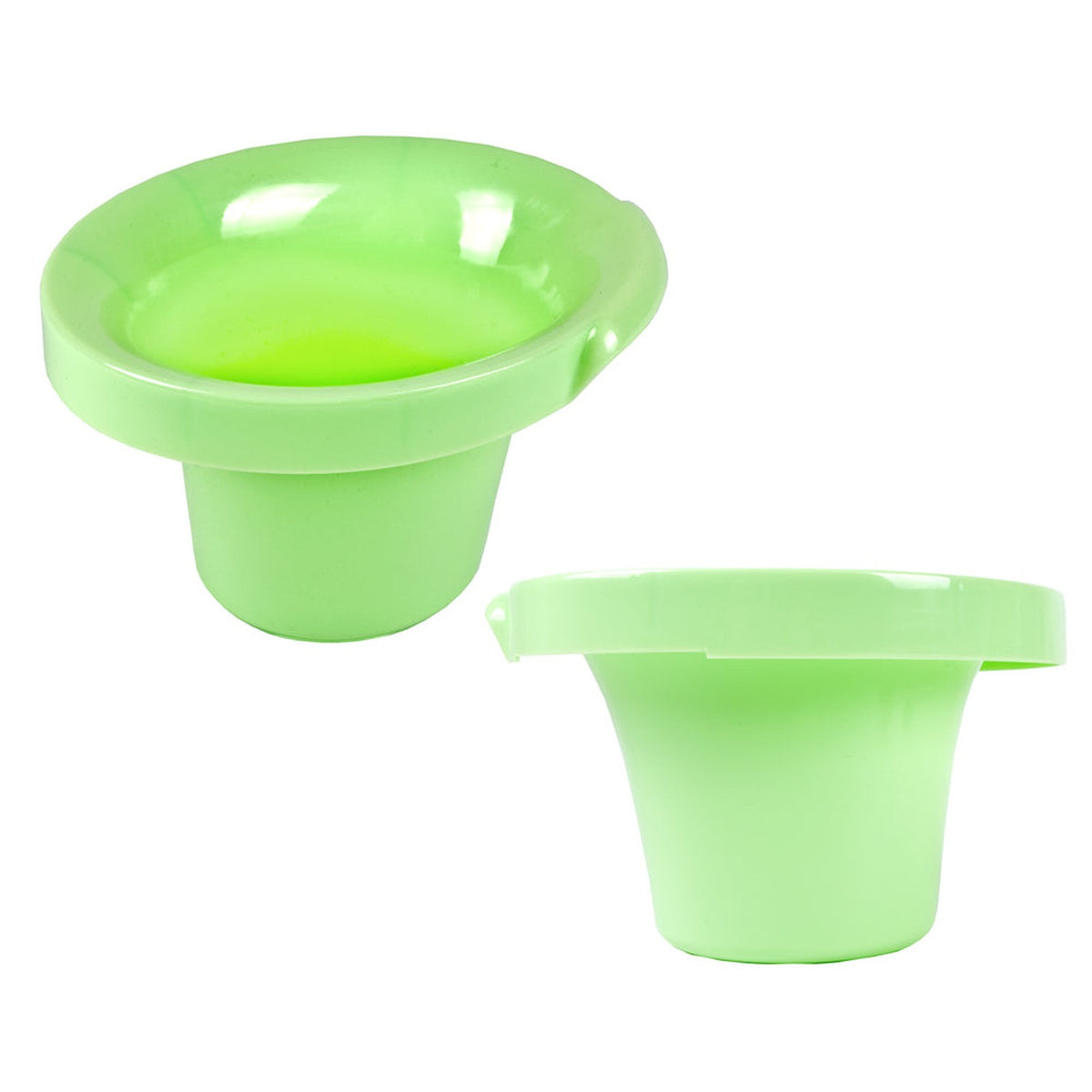 Zwei Popolini Potty W-free Abhaltetöpfchen in Grün, von vorn und von der Seite