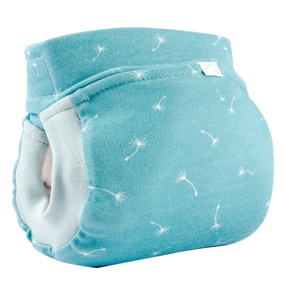 Popolini EasyFree Abhaltewindel Interlock im Design Vintage Blue Dandelion, türkis mit Pusteblumen