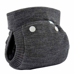Popolini EasyFree Wool Hybridwindel aus Wollwalk in Anthrazit Mélange mit Druckknöpfen