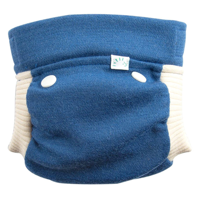 Popolini EasyFree Wool Hybridwindel aus Wollwalk in Mittelblau mit Druckknöpfen, Ansicht von vorn