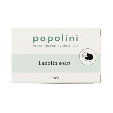Verpackung der Popolini Lanolin Soap 100 g, weißer Karton mit Schaf-Logo